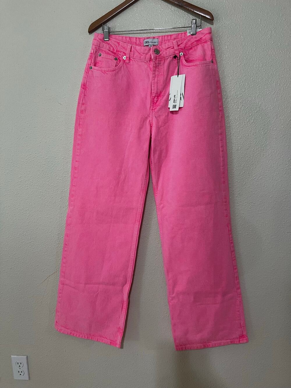 Zara the boogie pant super wide leg mid-rise full length Jeans PINK NEW 40 US8